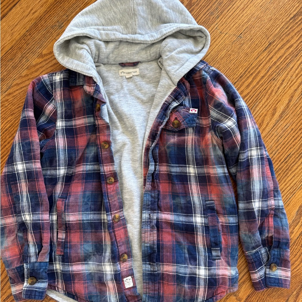 Appaman multicolor Plaid sweater Jacket with Gray Hood
